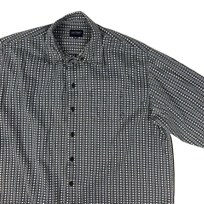 Vintage 80s 90s Blue Grey Abstract Print Cotton Shirt 2XL