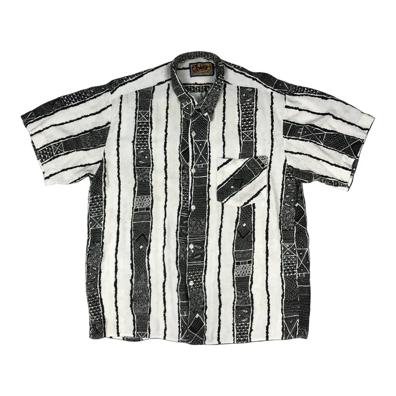 Vintage 80s Abstract Print Striped Black and White Shirt L