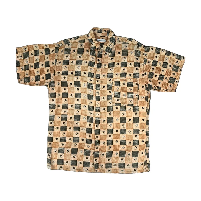 Vintage 90s Pierre Cardin Orange Black Abstract AOP Short Sleeve Casual Shirt XL