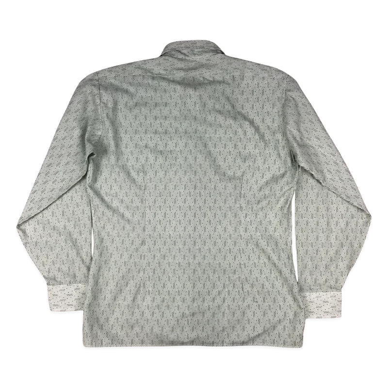 Vintage 70s Green and White Abstract Print Shirt L