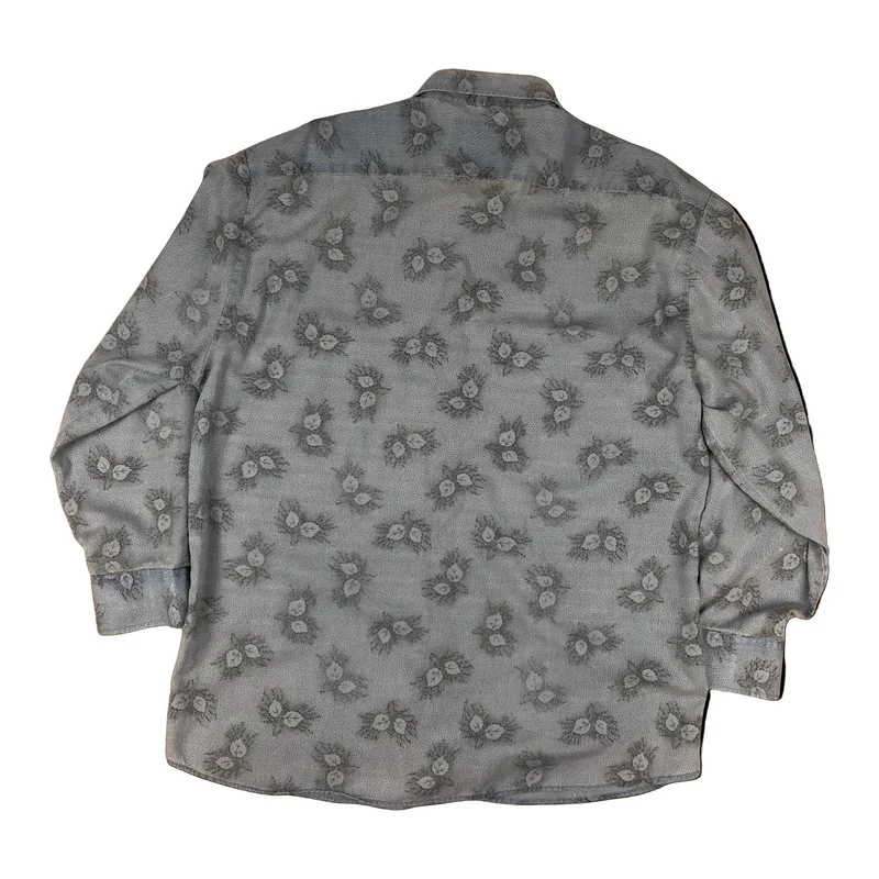 Vintage 80s Leaf Print Blue Cotton Long Sleeve Shirt L