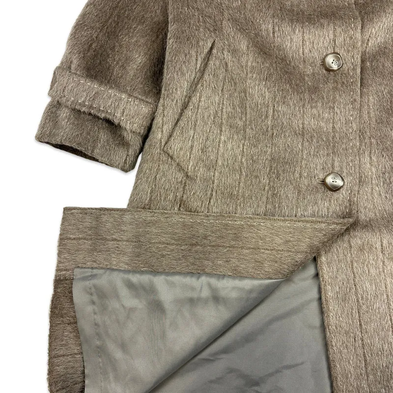 80s Vintage Llama Wool Beige Brown Coat 14