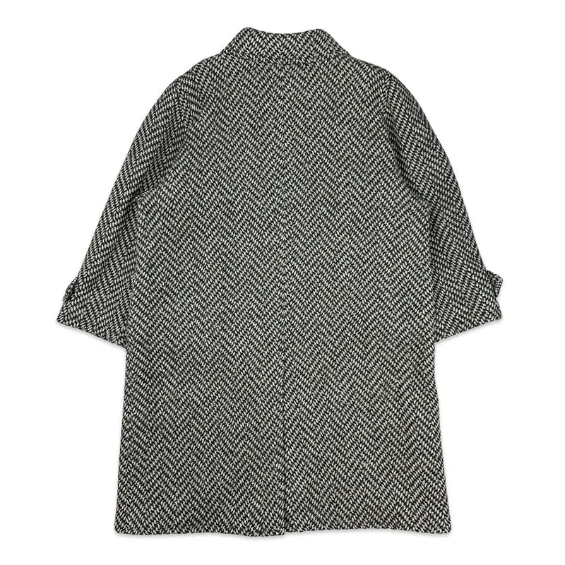80s 90s Mens Vintage Herringbone Tweed Wool Coat Overcoat 2XL