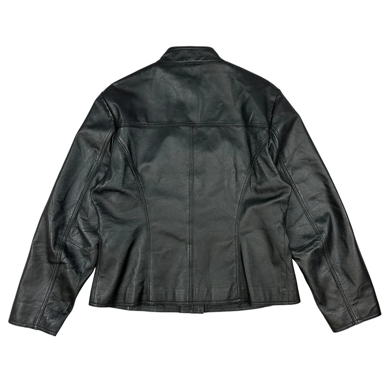 Vintage Y2K Ladies Black Leather Jacket M 12
