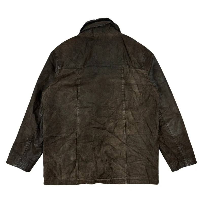 Vintage 90s Mens Brown Suede Bomber Jacket Faux Fur Collar L
