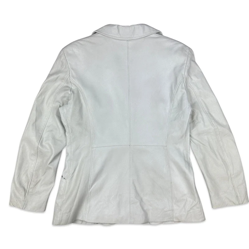 Preloved Y2K Ladies White Leather Jacket 16