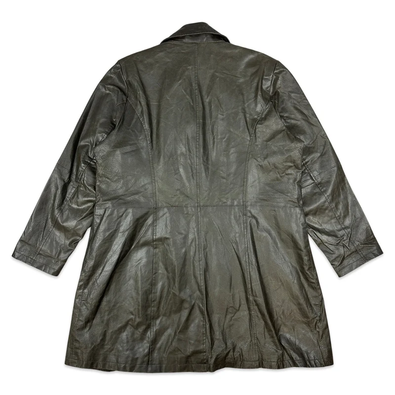 Vintage Ladies Brown Leather Coat Jacket Mac Trench UK 18
