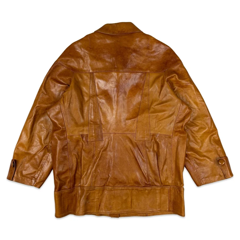 90s Vintage Tan Leather Jacket 16