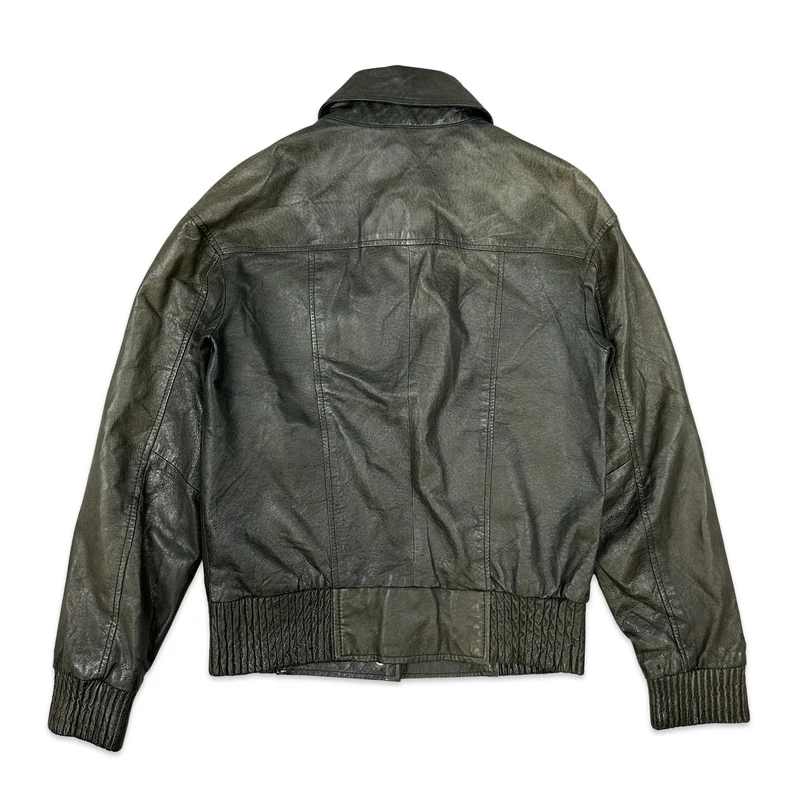 Vintage Grey Leather Bomber Jacket 10