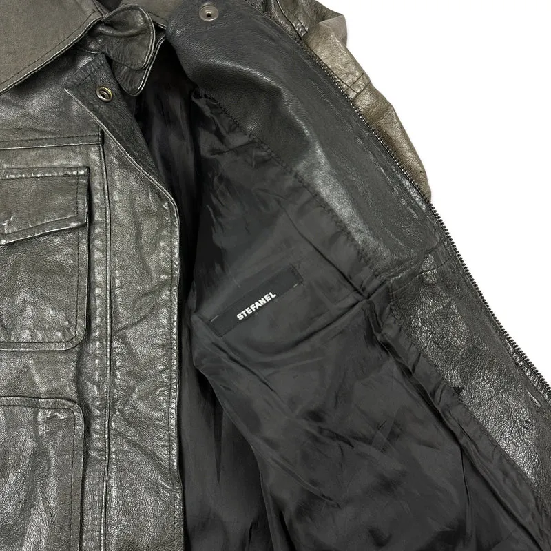 Vintage Grey Leather Bomber Jacket 10