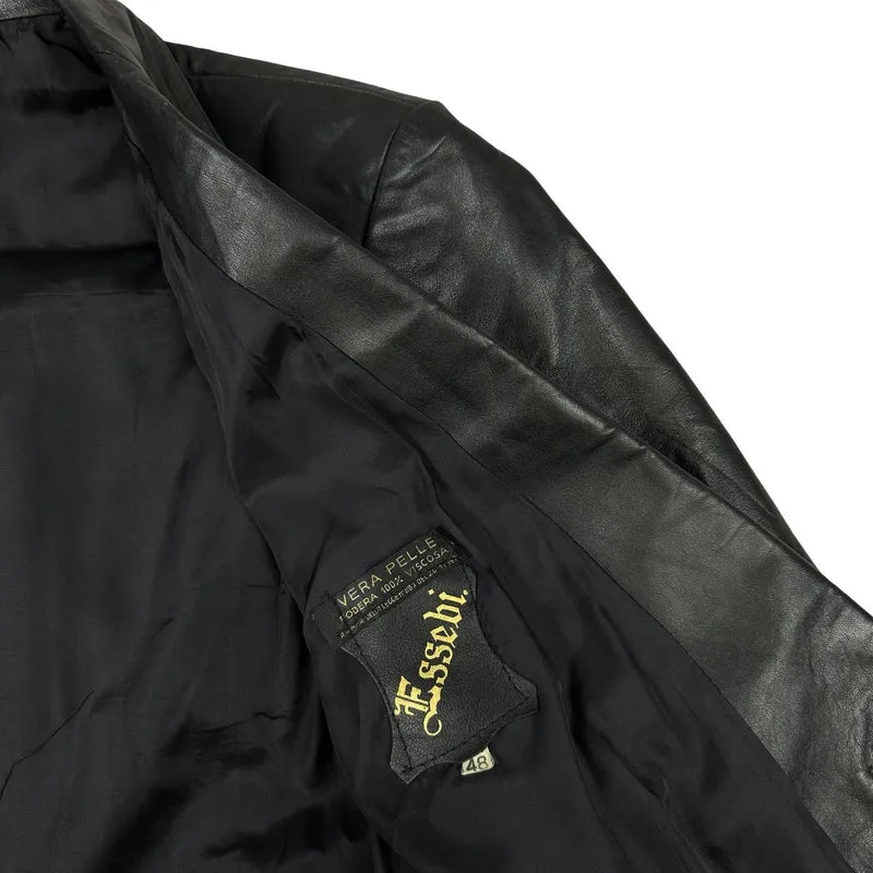 90s Vintage Black Patchwork Double Breasted Leather Coat Jacket XL