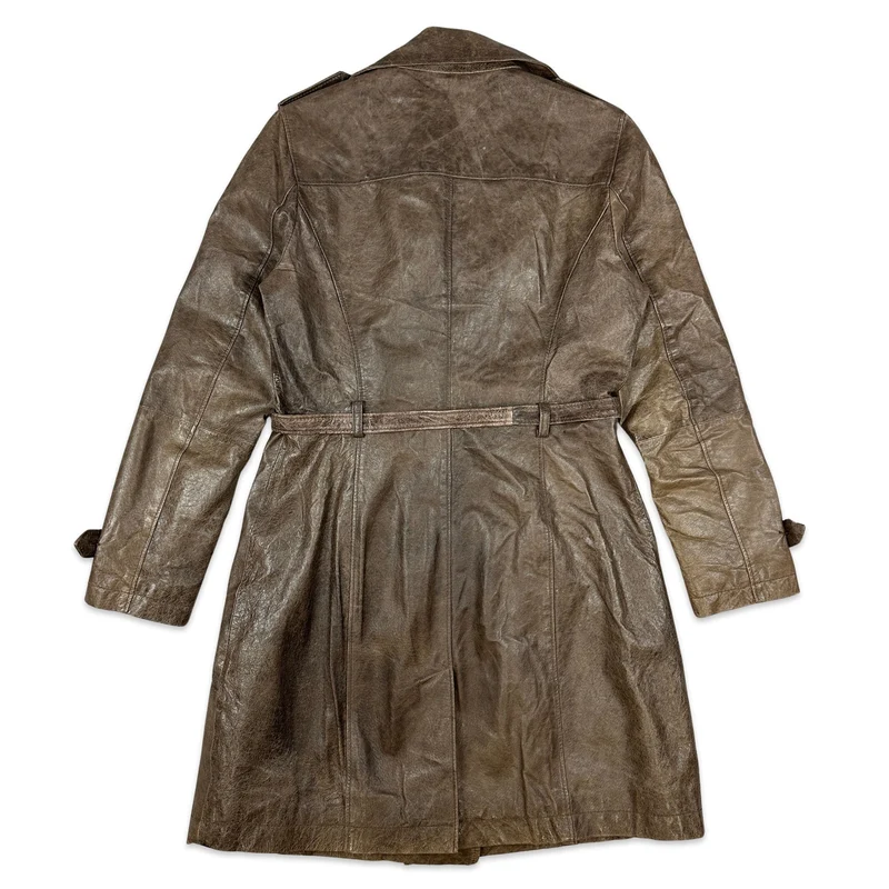 Vintage Brown Leather Trench Coat 12