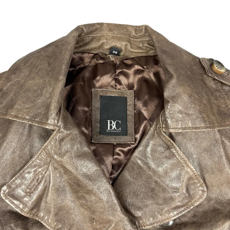 Vintage Brown Leather Trench Coat 12