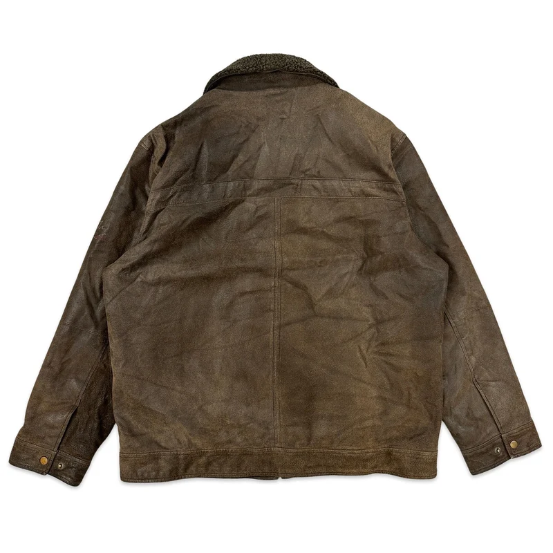 Vtg Y2K Brown Leather Aviator Jacket XL