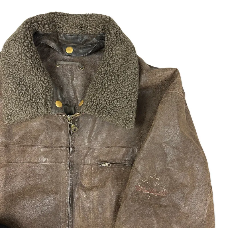 Vtg Y2K Brown Leather Aviator Jacket XL