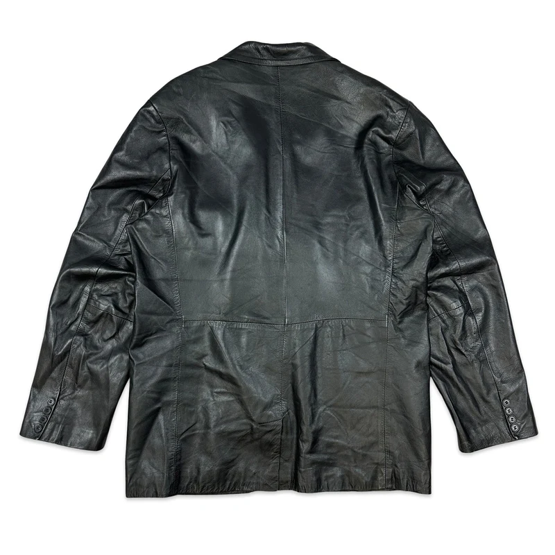 90s Vintage Mens Black Leather Coat Jacket XL