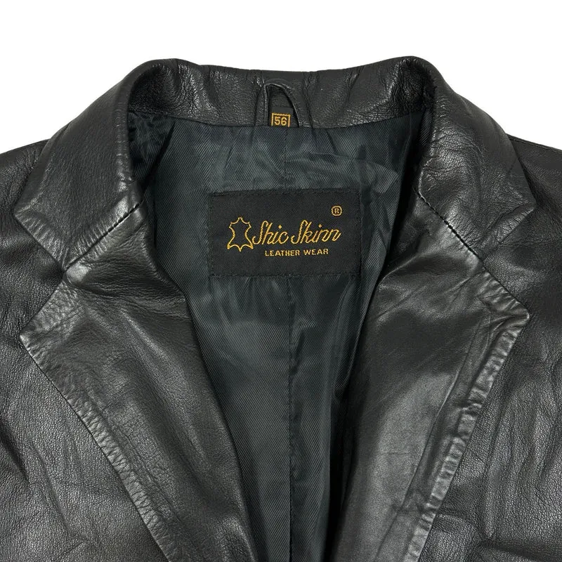 90s Vintage Mens Black Leather Coat Jacket XL