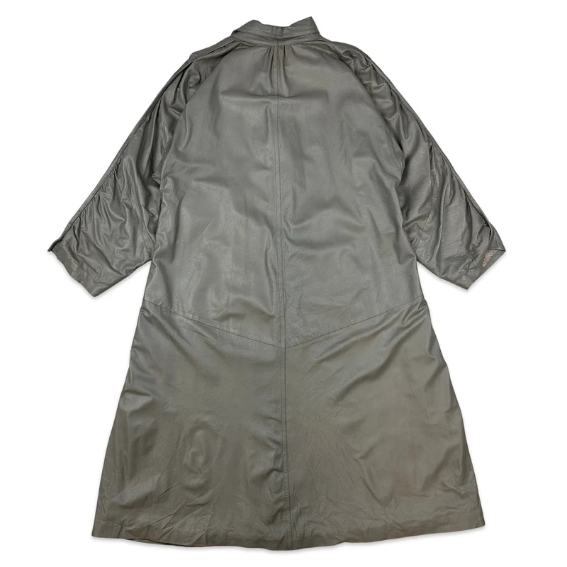 80s Vintage Grey Leather Mac Coat 16