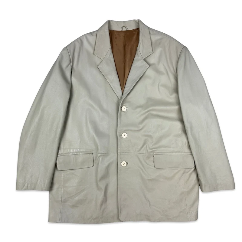 90s Vintage Cream Leather Blazer 3XL