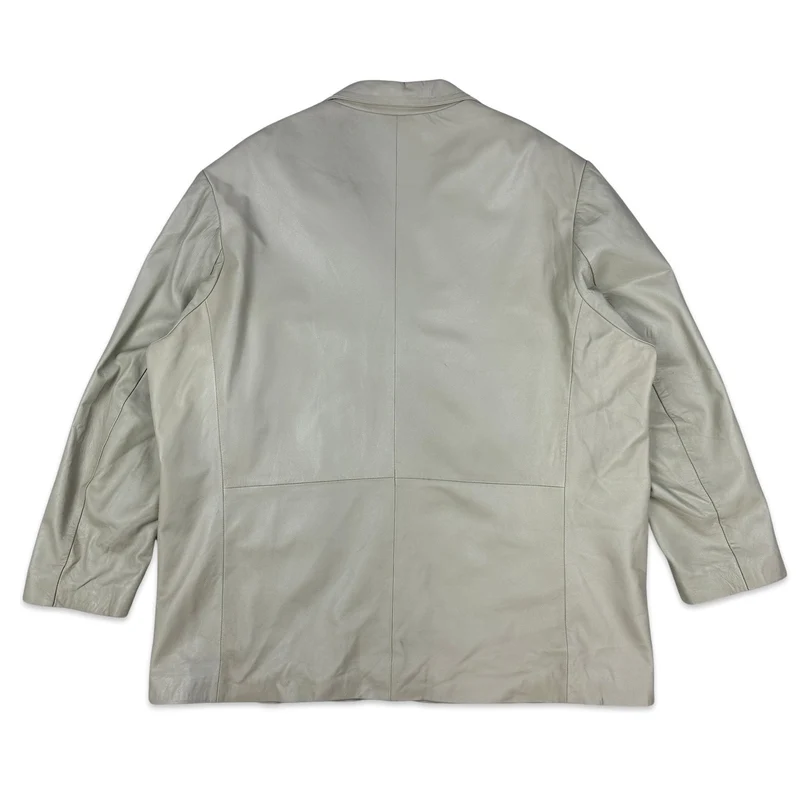 90s Vintage Cream Leather Blazer 3XL