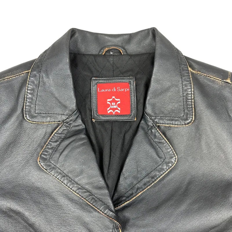 Y2K Vintage Black Leather Jacket Blazer Coat 14 16