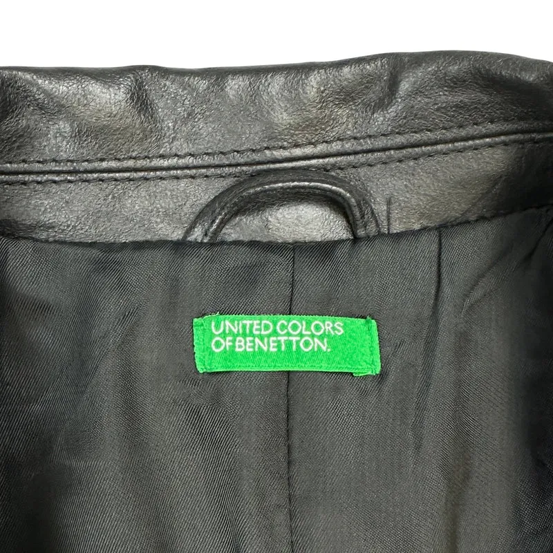 90s Vintage Benetton Black Leather Long Coat XL