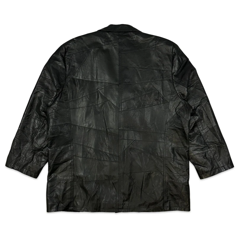 Vintage Black Patchwork Leather Blazer Jacket Coat 2XL
