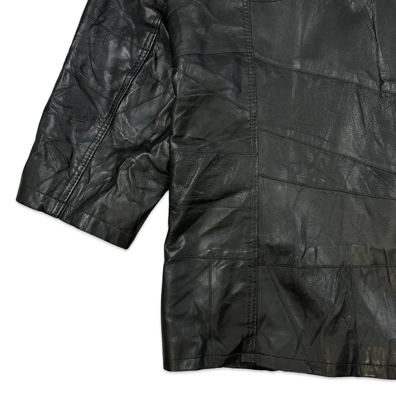 Vintage Black Patchwork Leather Blazer Jacket Coat 2XL