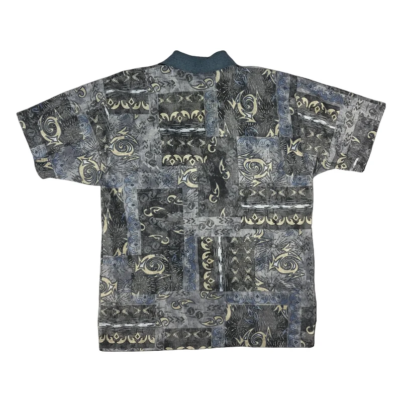 Vintage 80s Blue Crazy Pattern Print Polo Shirt S
