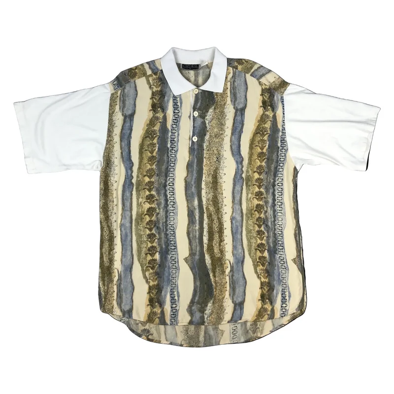 Vintage 80s Abstract Print Stripy Polo Style Shirt XL