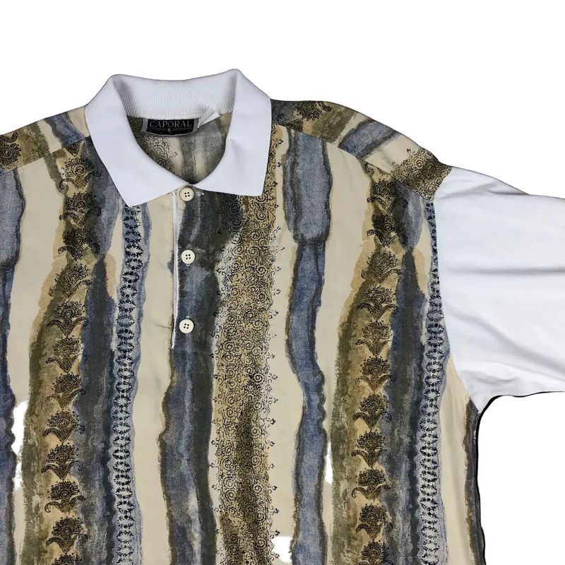 Vintage 80s Abstract Print Stripy Polo Style Shirt XL