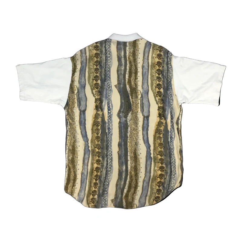 Vintage 80s Abstract Print Stripy Polo Style Shirt XL