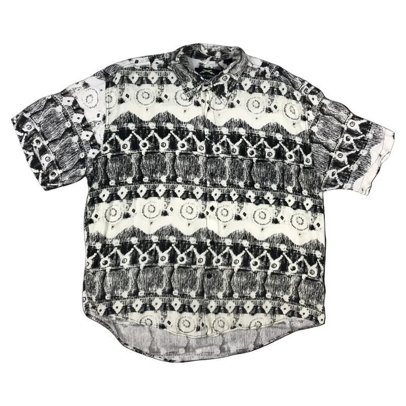 Vintage 90s Black and White Crazy Abstract Print Shirt XL