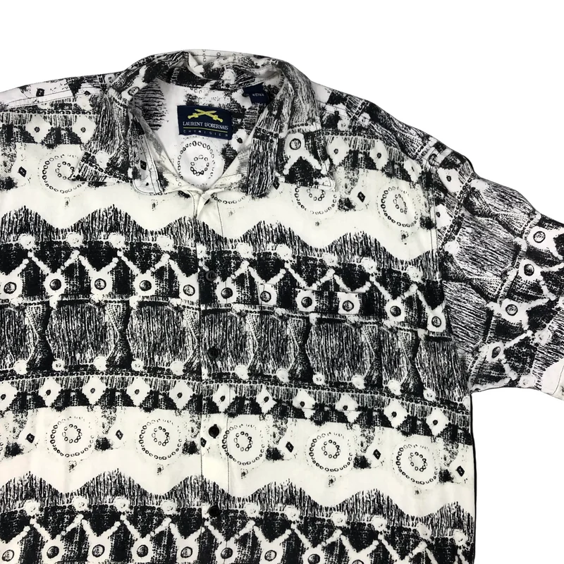 Vintage 90s Black and White Crazy Abstract Print Shirt XL