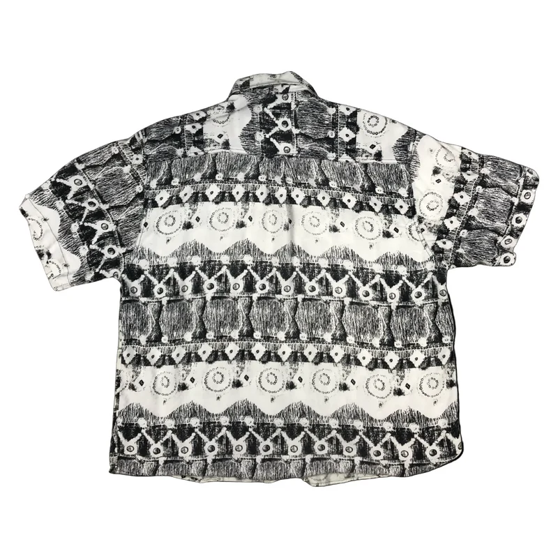 Vintage 90s Black and White Crazy Abstract Print Shirt XL