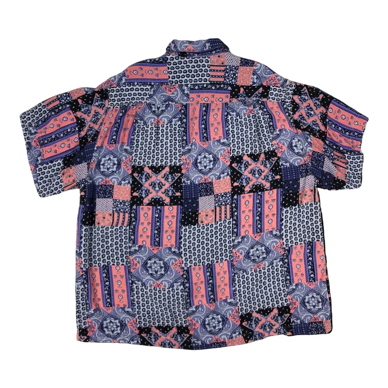 Vintage Purple, Pink, and Black Abstract Print Short Sleeve Shirt M