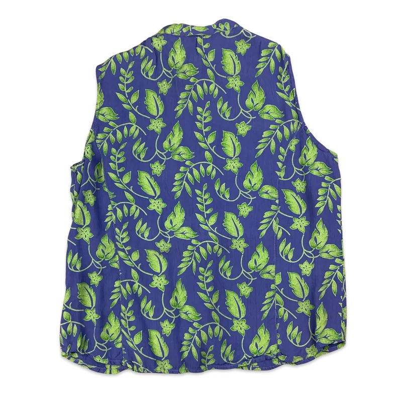 Blue & Green Botanical Print Sleeveless Blouse 12 14