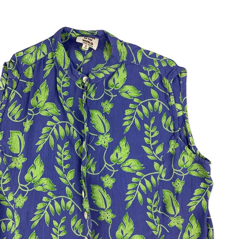 Blue & Green Botanical Print Sleeveless Blouse 12 14