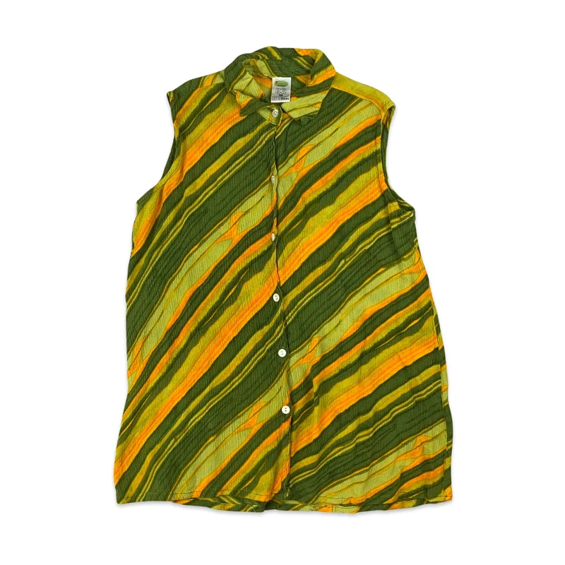 Yellow & Green Striped Sleeveless Blouse 4 6