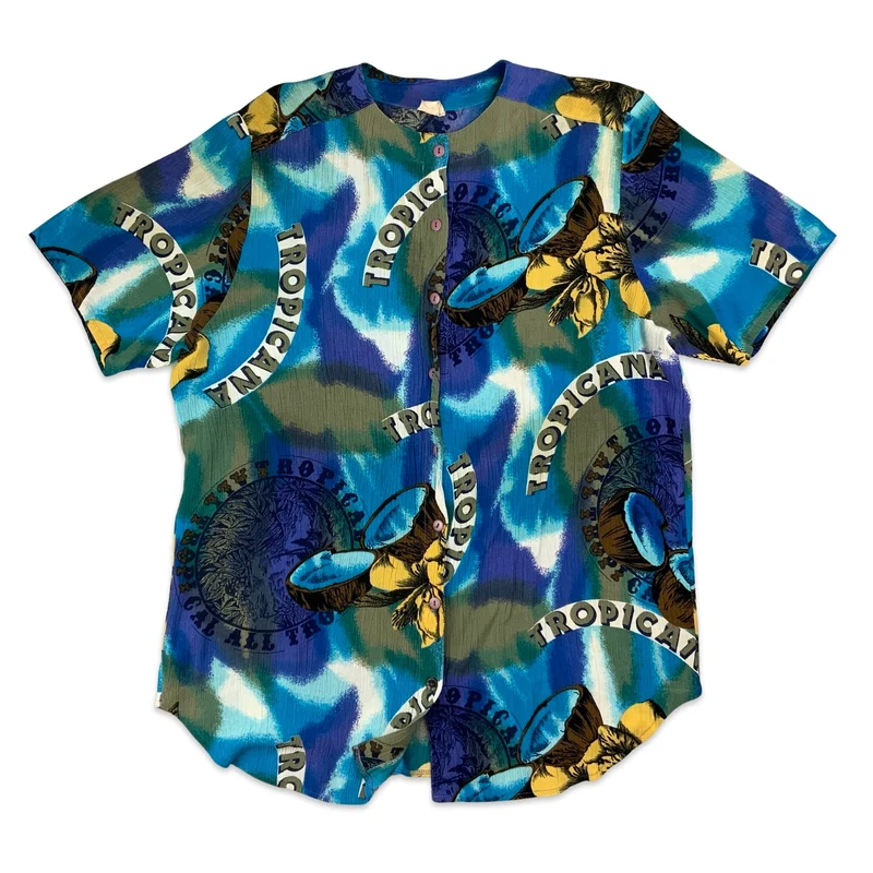 Vintage Blue White & Brown Graphic Print Blouse 18 20