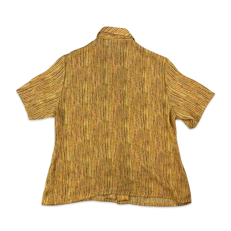 Vintage Orange & Brown Striped Short Sleeve Viscose Blouse 16 18