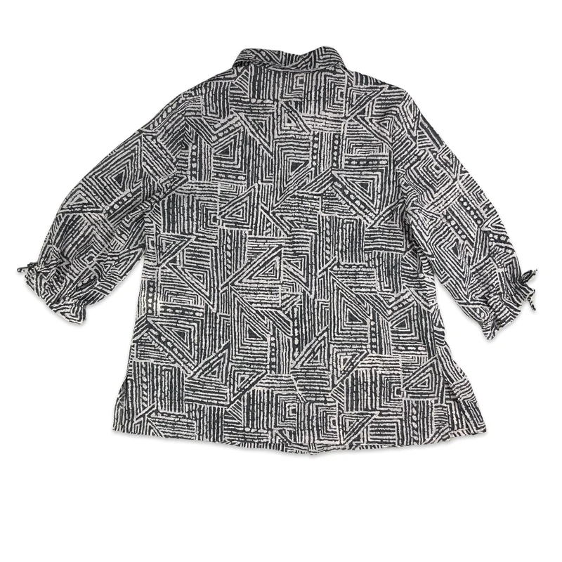 Vintage Grey & White 3/4 Sleeve Sheer Blouse 10 12 14