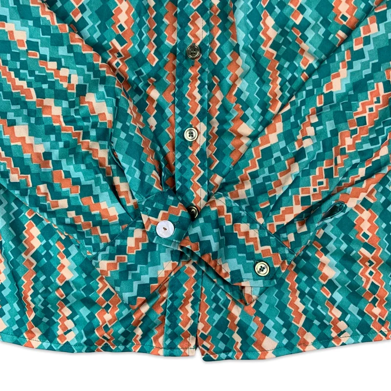 Vintage 80s Green & Orange Floral Patterned Blouse 8 10