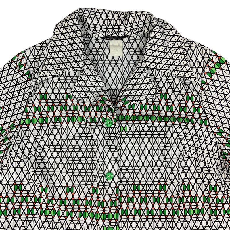 Vintage 80s Black & Green Geometric Print Blouse 12 14