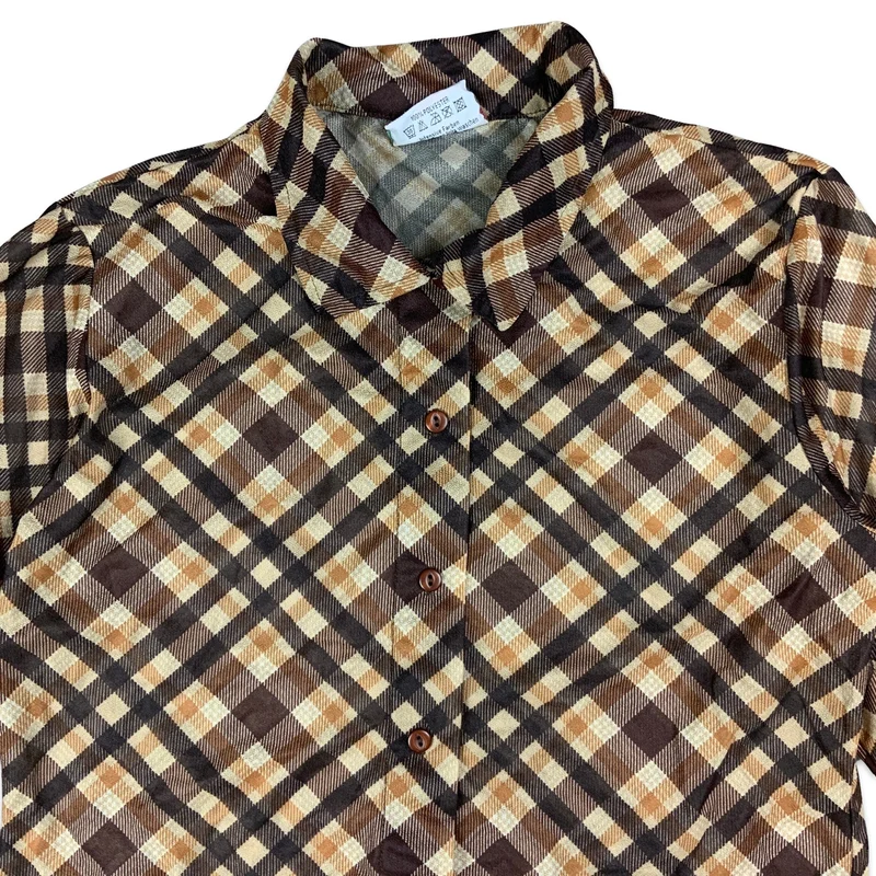 Vintage 90s Brown Check Blouse 8 10