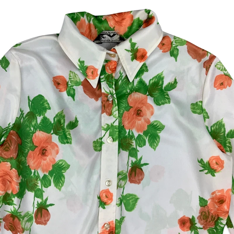 Vintage White Green & Peach Floral Blouse 10 12