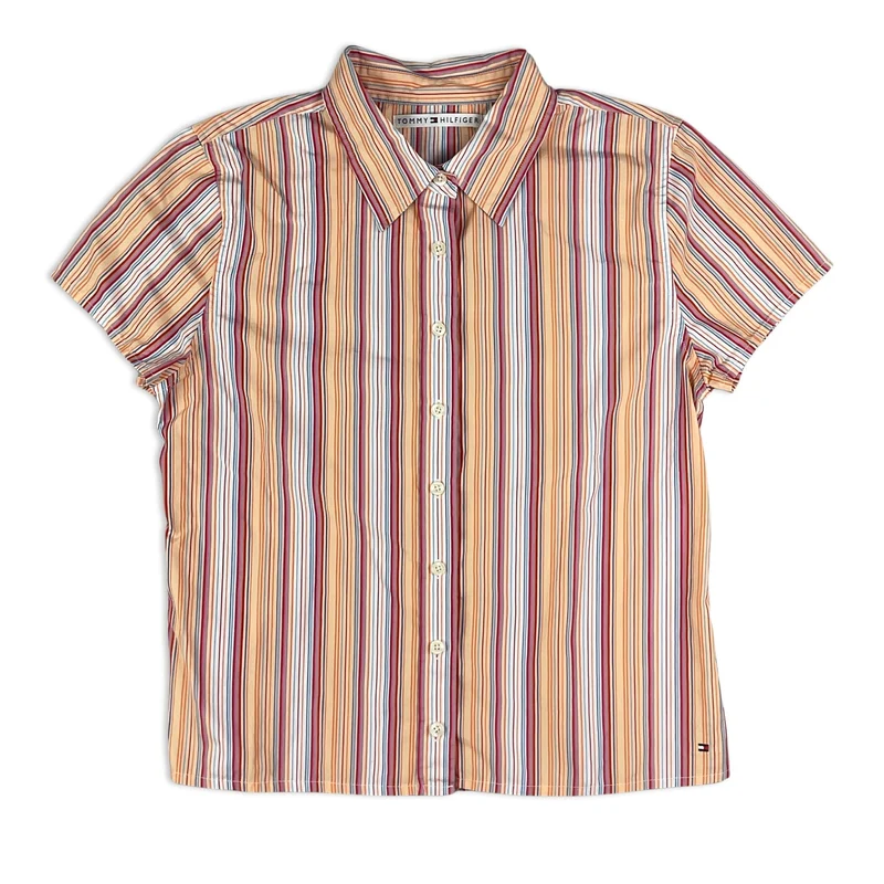 Vintage Y2K 2004 Tommy Hilfiger Multicoloured Striped Button-Up Casual Shirt Medium