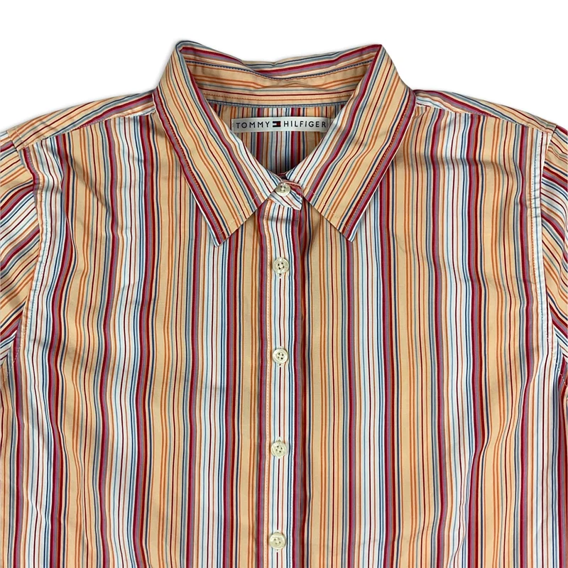 Vintage Y2K 2004 Tommy Hilfiger Multicoloured Striped Button-Up Casual Shirt Medium