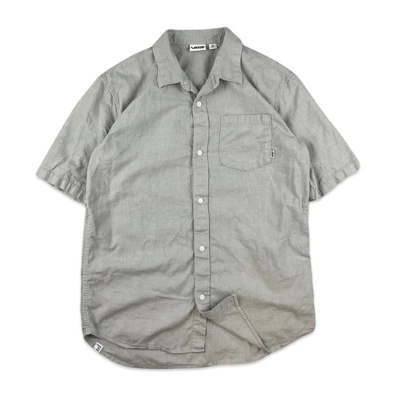 Vans Off The Wall Grey Short Sleeve Button Up Casual Shirt Small