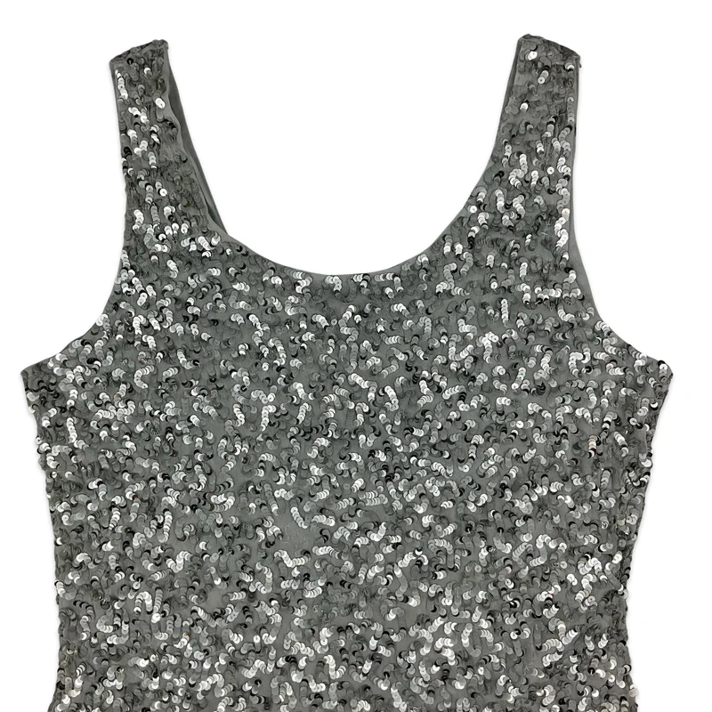 90s Y2K Silver Sequin Vest Top 14 16 18